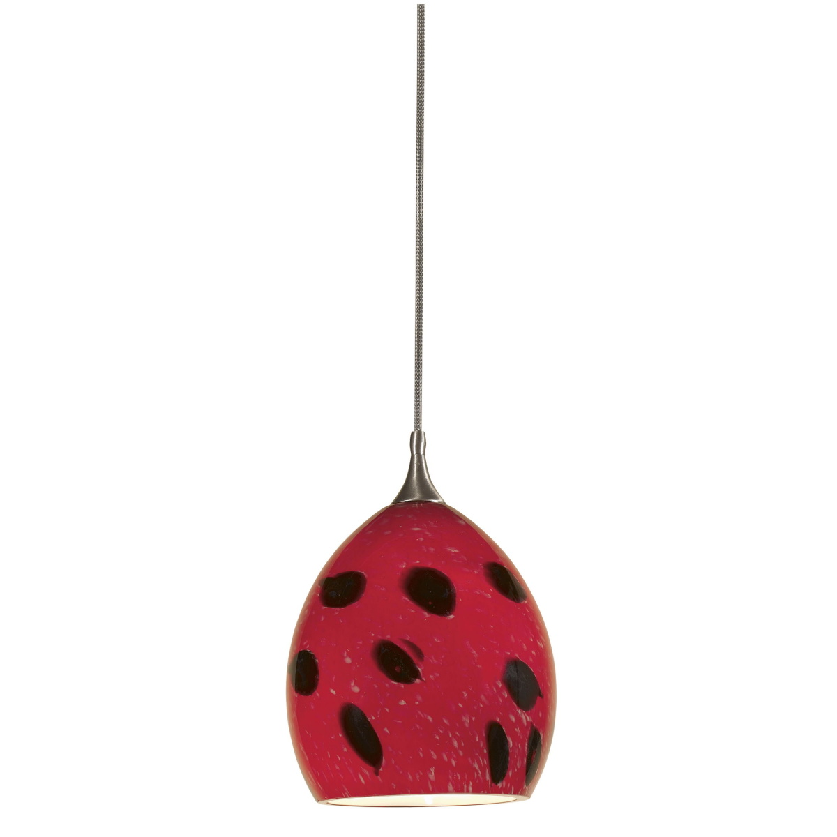 2dae081c5243b0e2b599d9123a2c3807 6.5" Height Glass and Metal Pendant With Brushed Steel Cord - Red Dot - Image 1