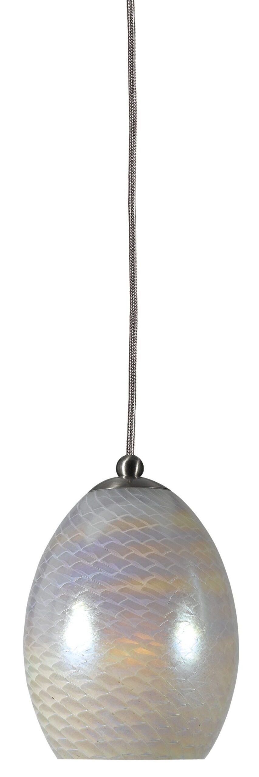 10.4" Height Glass Pendant With Brushed Steel Cord - White Irridescence