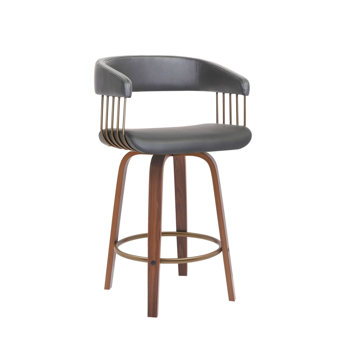 3972aaf6f115d6d44cfb31472c60eb0e Topanga - 26" Swivel Walnut Counter Stool - Gray / Golden Bronze - Image 1