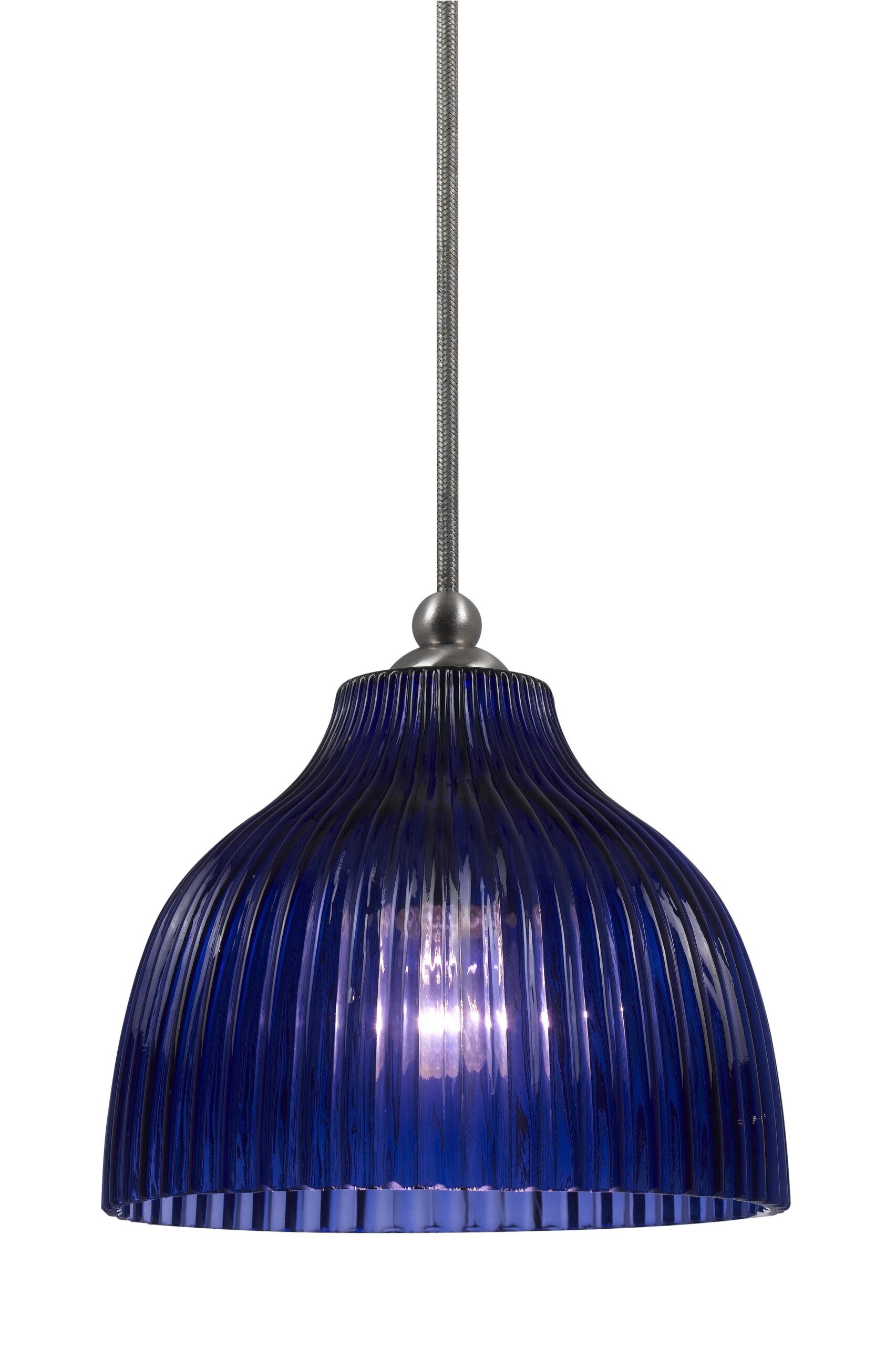 7" Height Glass Pendant With Brushed Steel Finish - Blue