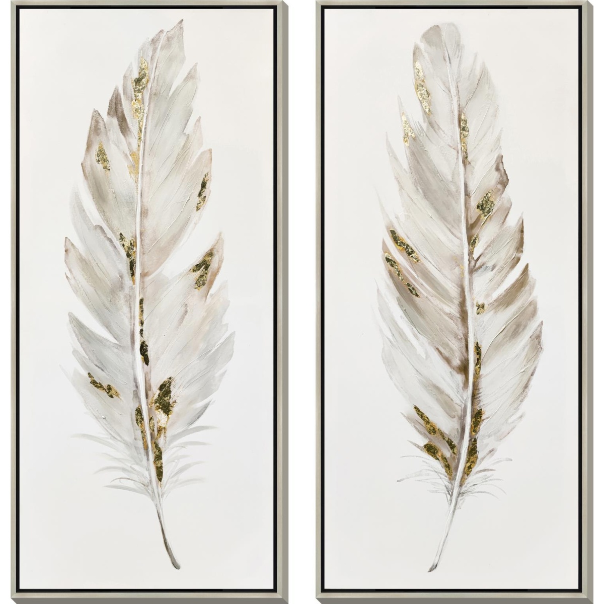 4d7e8253ce56c160bb1d0c38bc963a1c 24x54 Hand Painted Textured Canvas In Frame (Set of 2) - White - Image 1