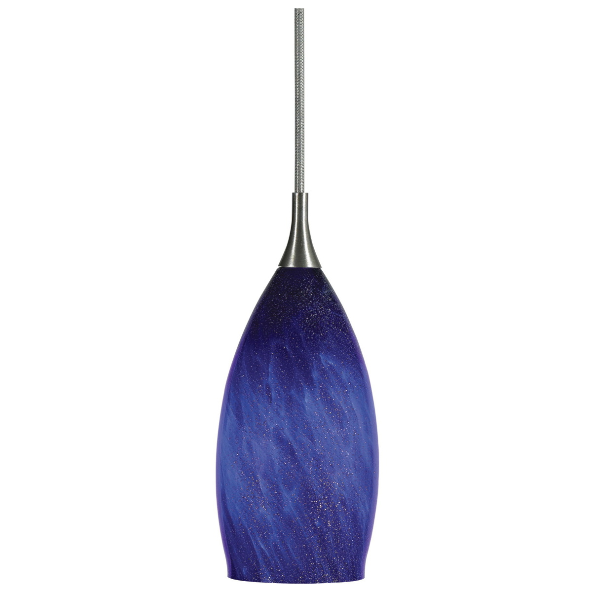51f666401feacd0e1e94205884bf00f2 6.3" Height Glass Pendant With Brushed Steel Cord - Blue Speckle - Image 1