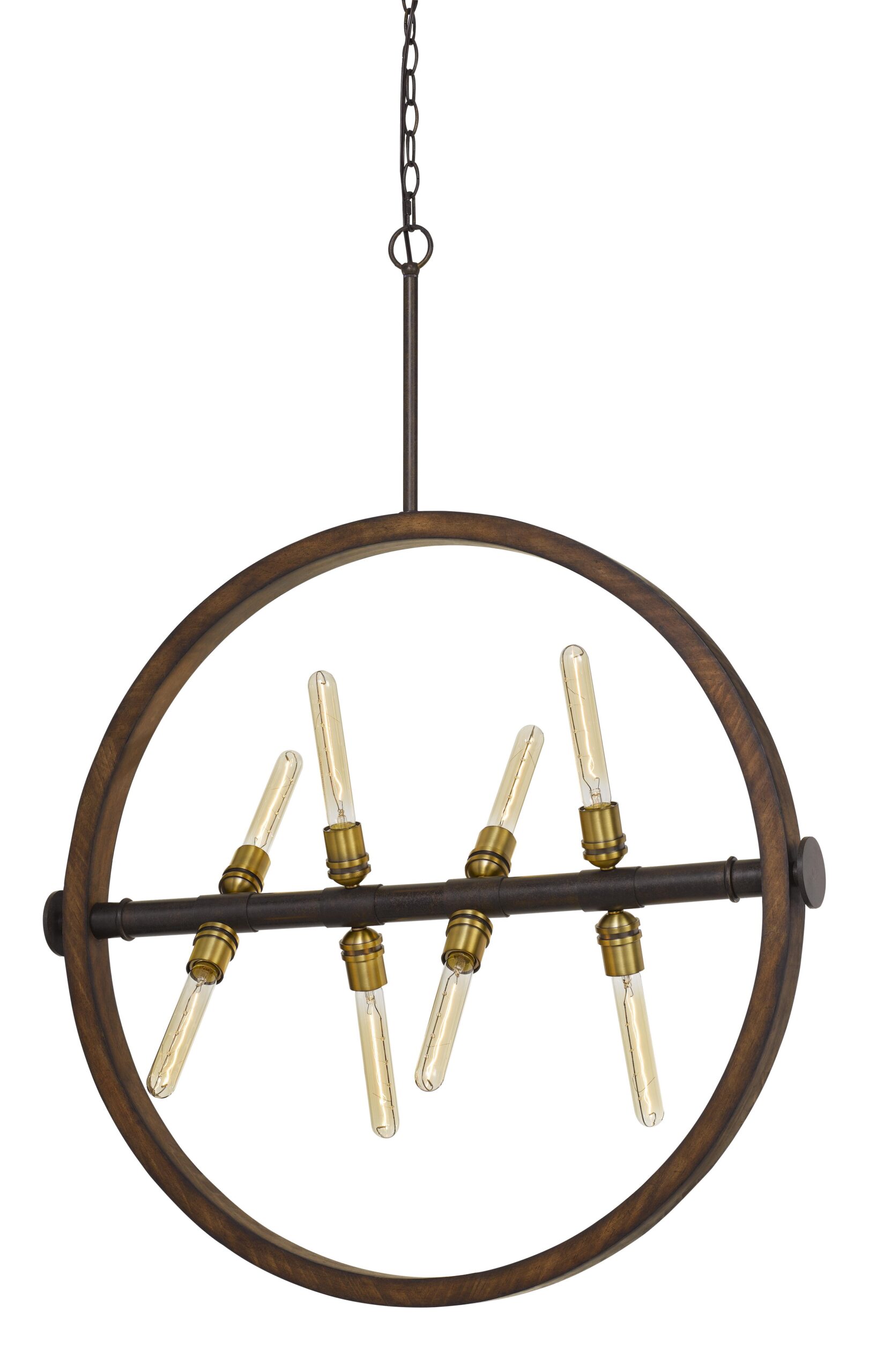 Teramo - 43.63" Height Wood and Metal Chandelier - Wood & Iron