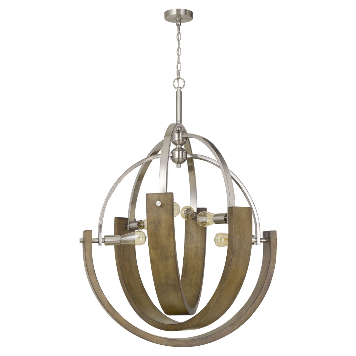 Rauma – 46.5″ Height Chandelier – Wood & Brushed Steel Chandeliers 7