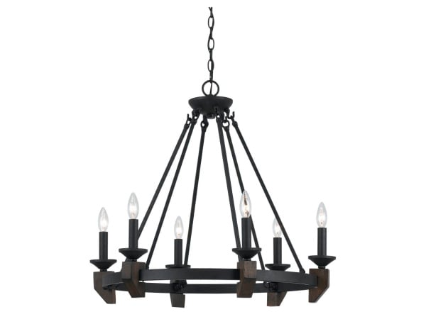 Cruz – 26.5″ Height Metal and Wood Chandelier – Warm Bronze Chandeliers