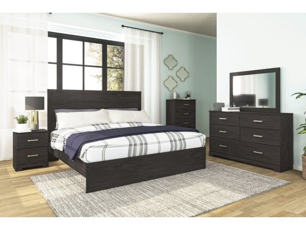 Belachime – 4 Pc. – Dresser, Mirror, King Panel Bed – Black Bedroom Sets Belachime – 4 Pc. – Dresser, Mirror, King Panel Bed – Black Bedroom Sets