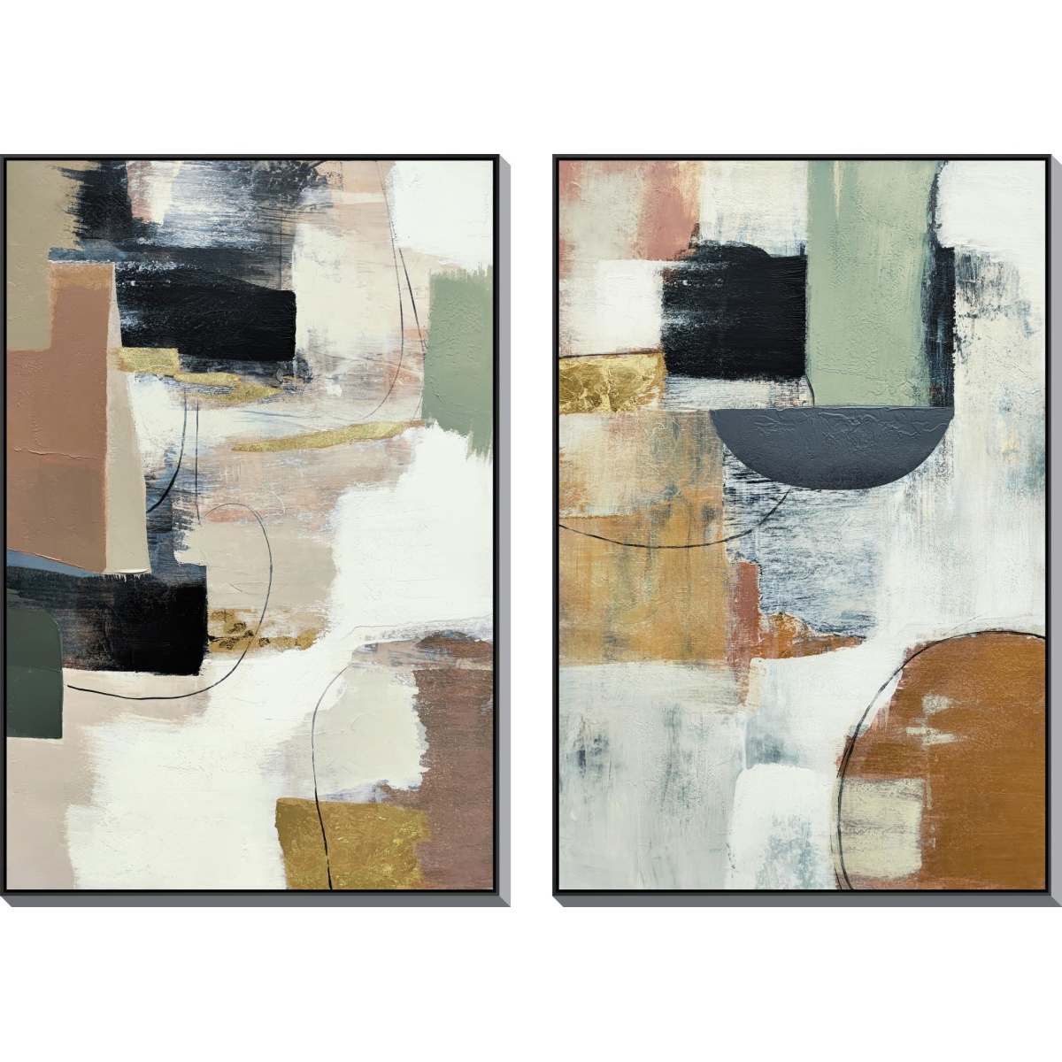 8abba6e416709cfe0425a952ea298530 32x47 Hand Painted Textured Canvas in Frame (Set of 2) - Beige - Image 1