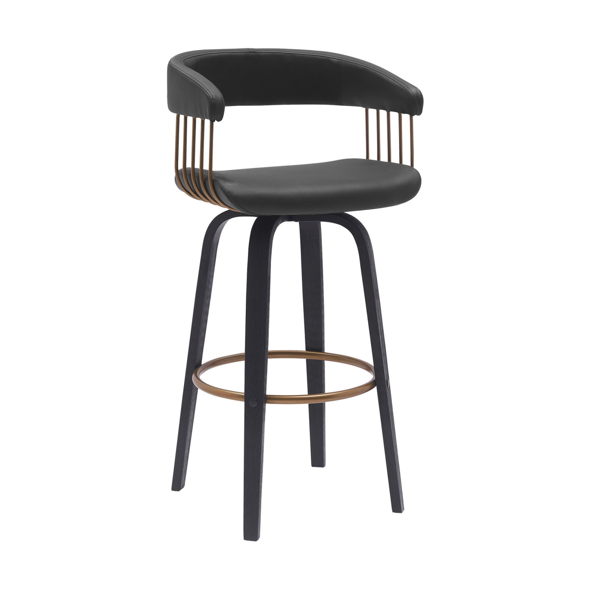 8ef9b3e95573f51907644c2cf73b3e84 Topanga - 30.5" Swivel Black Bar Stool - Black / Golden Bronze - Image 1