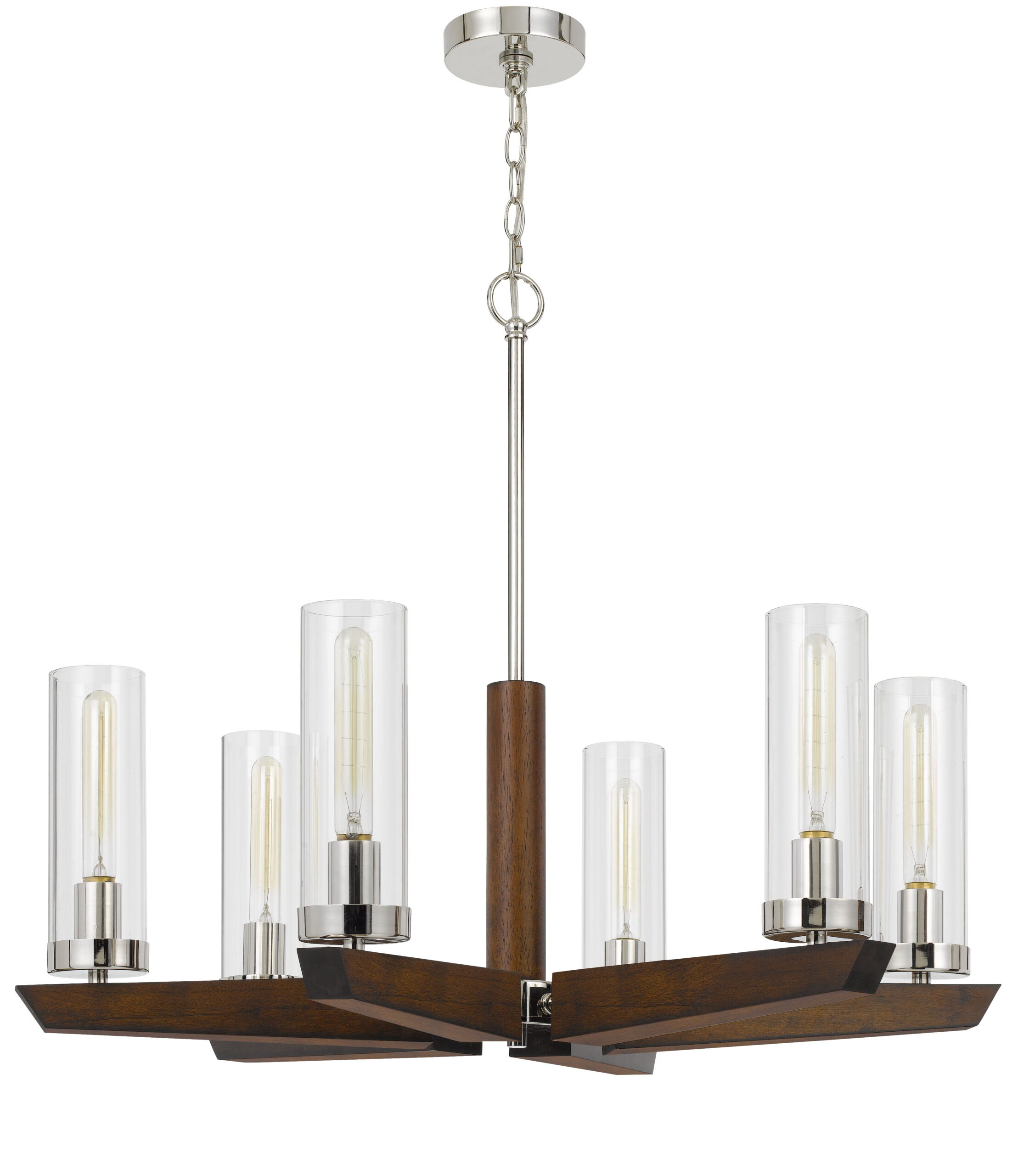 Ercolano - 26" Height Chandelier - Wood & Brushed Steel & Clear