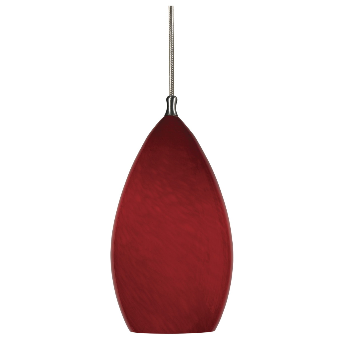 9f14cafee83db228d2ea4a255e54ca4f 10.4" Height Glass Pendant With Brushed Steel Cord - Red - Image 1