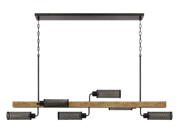 Lenox – Pine Wood Island Chandelier With Metal Mesh Shades Chandeliers