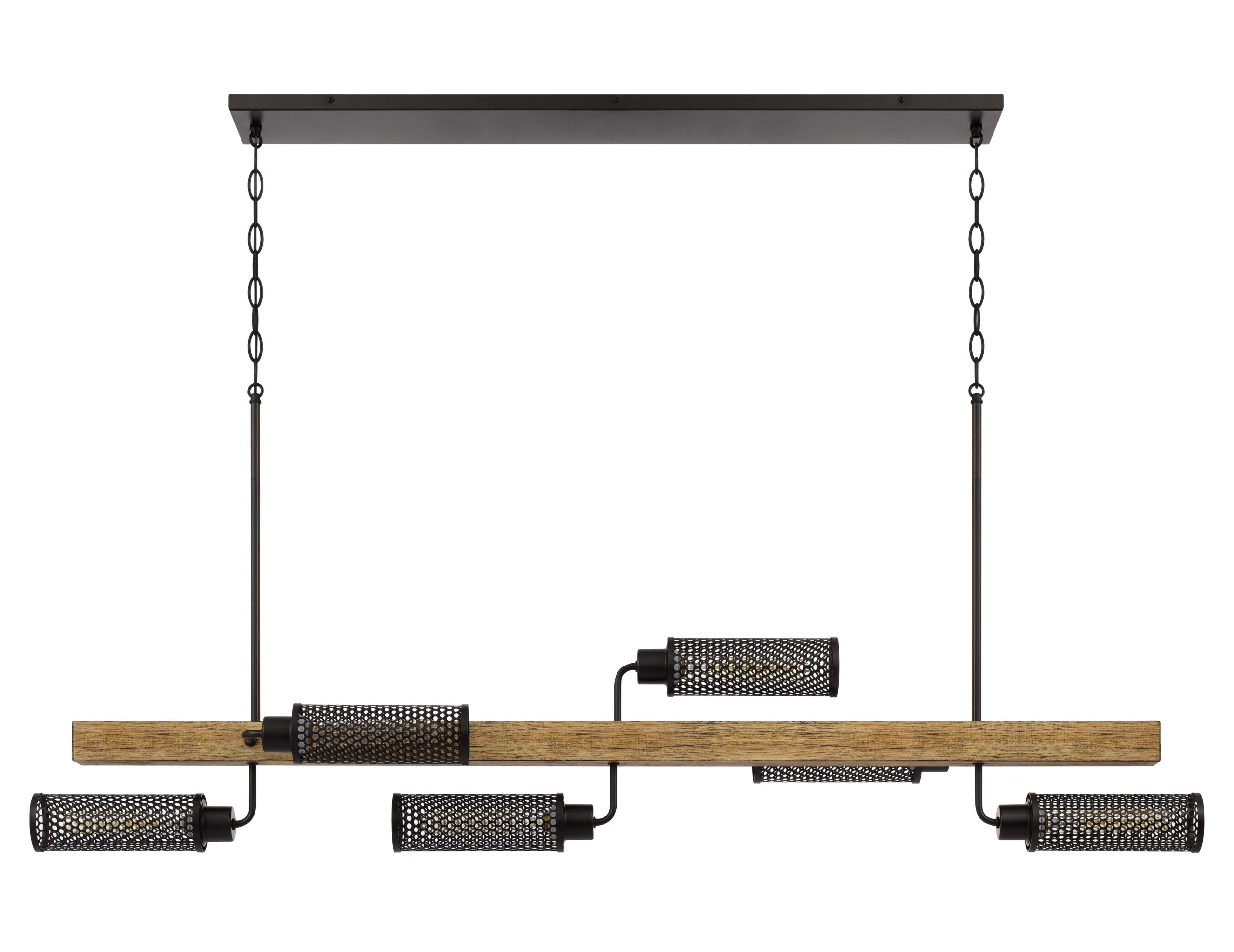 Lenox - Pine Wood Island Chandelier With Metal Mesh Shades