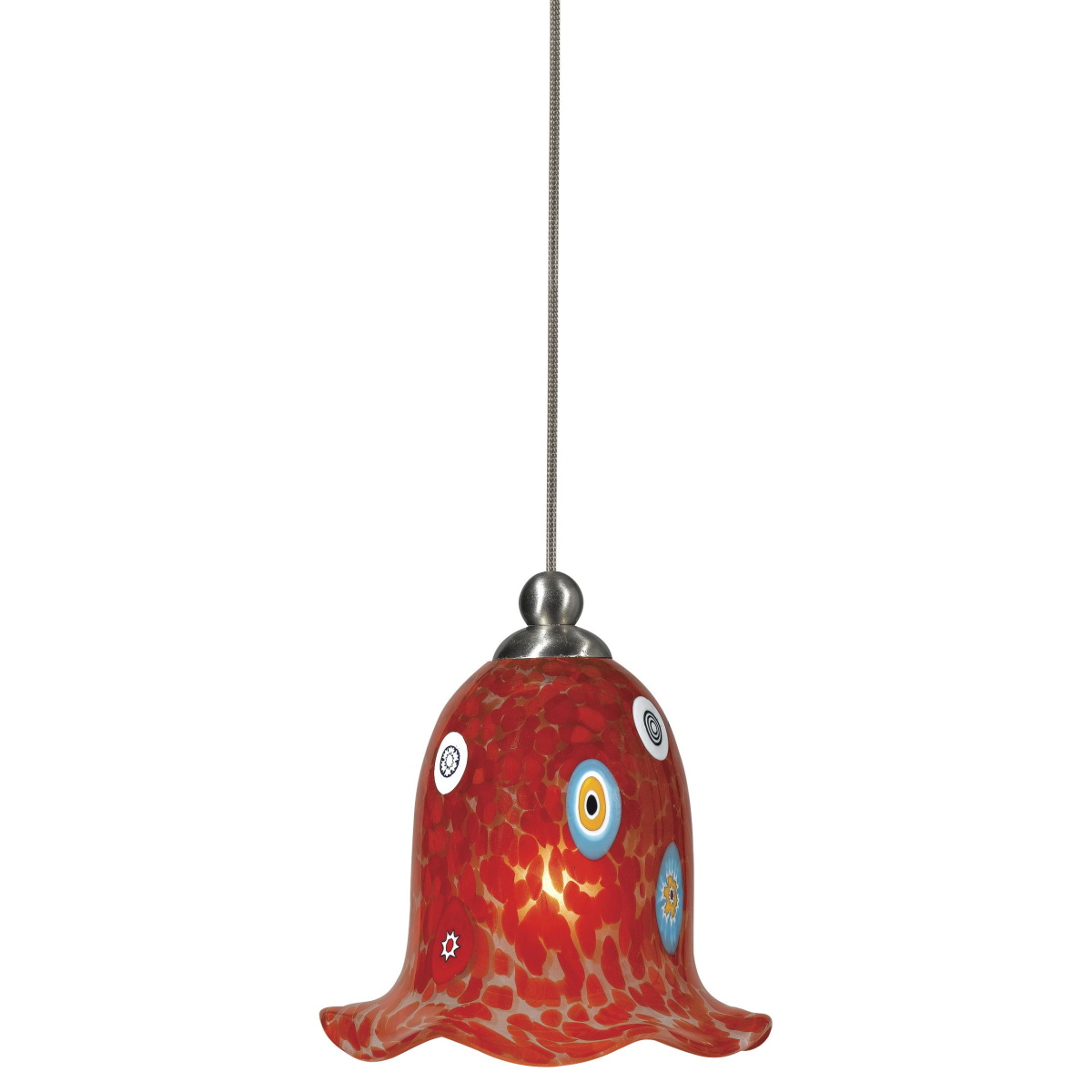 ad7388bd7608f68664e101162b08b421 4.7" Height Glass and Metal Pendant With Brushed Steel Cord - Red Spot Confetti - Image 1
