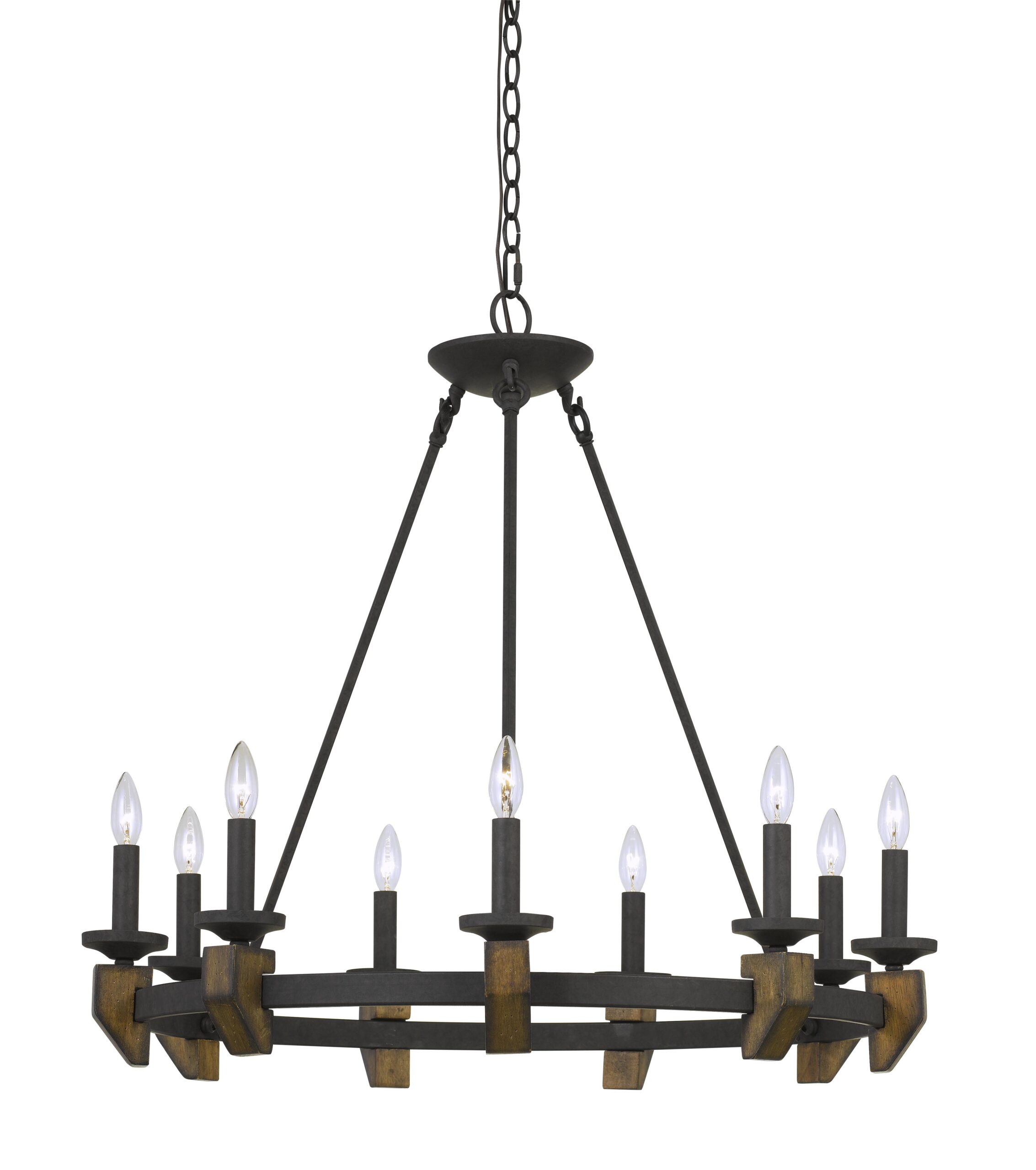 Cruz - 31" Height Metal and Wood Chandelier - Warm Bronze