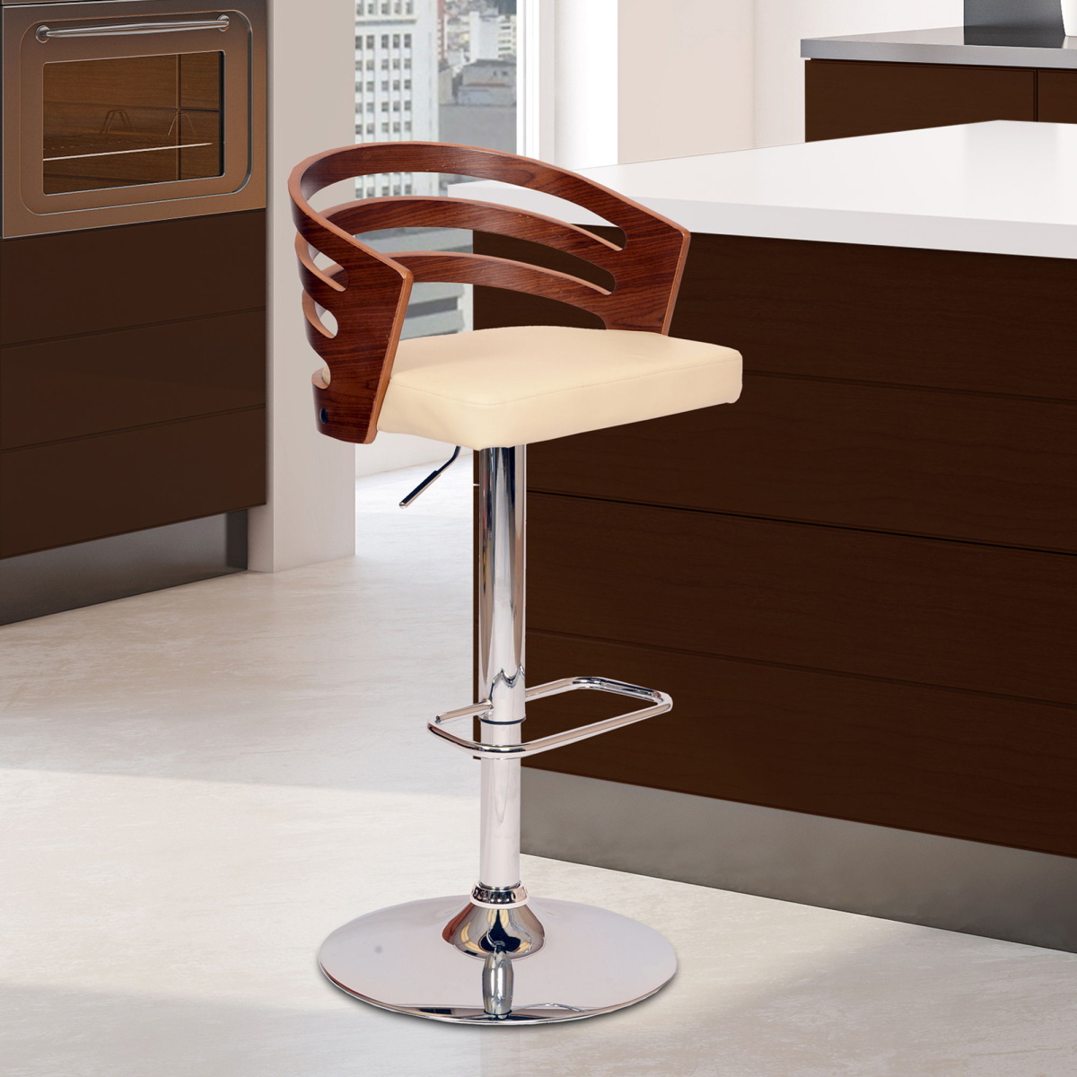 Adele – Adjustable Height Swivel Bar Stool With Chrome Base – Cream / Walnut Adjustable Height Direct Express 14