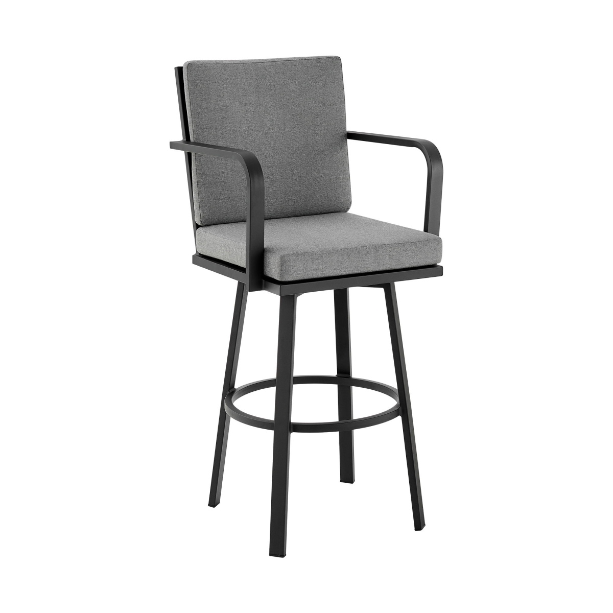 e1febfb8876db95115eda14e2e8d05c1 Arnauld - 30" Outdoor Patio Bar Stool With Cushions - Black / Gray - Image 1
