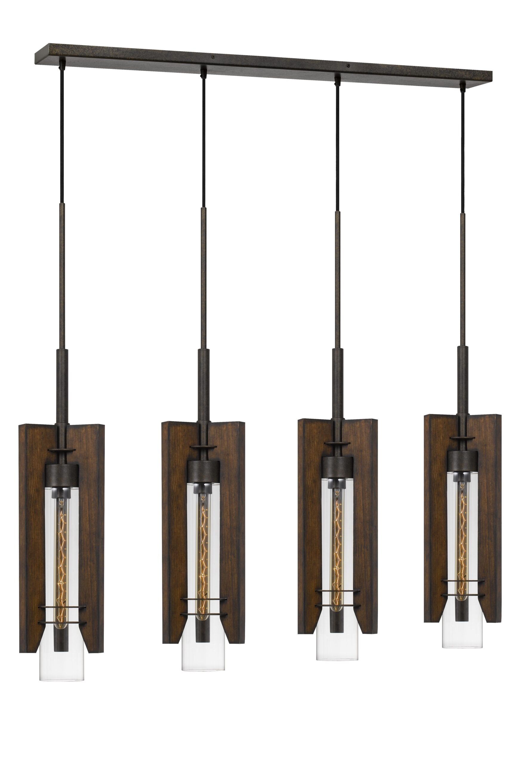 Almeria - 38" Height Wood and Metal Pendants - Wood Color - 4 Light