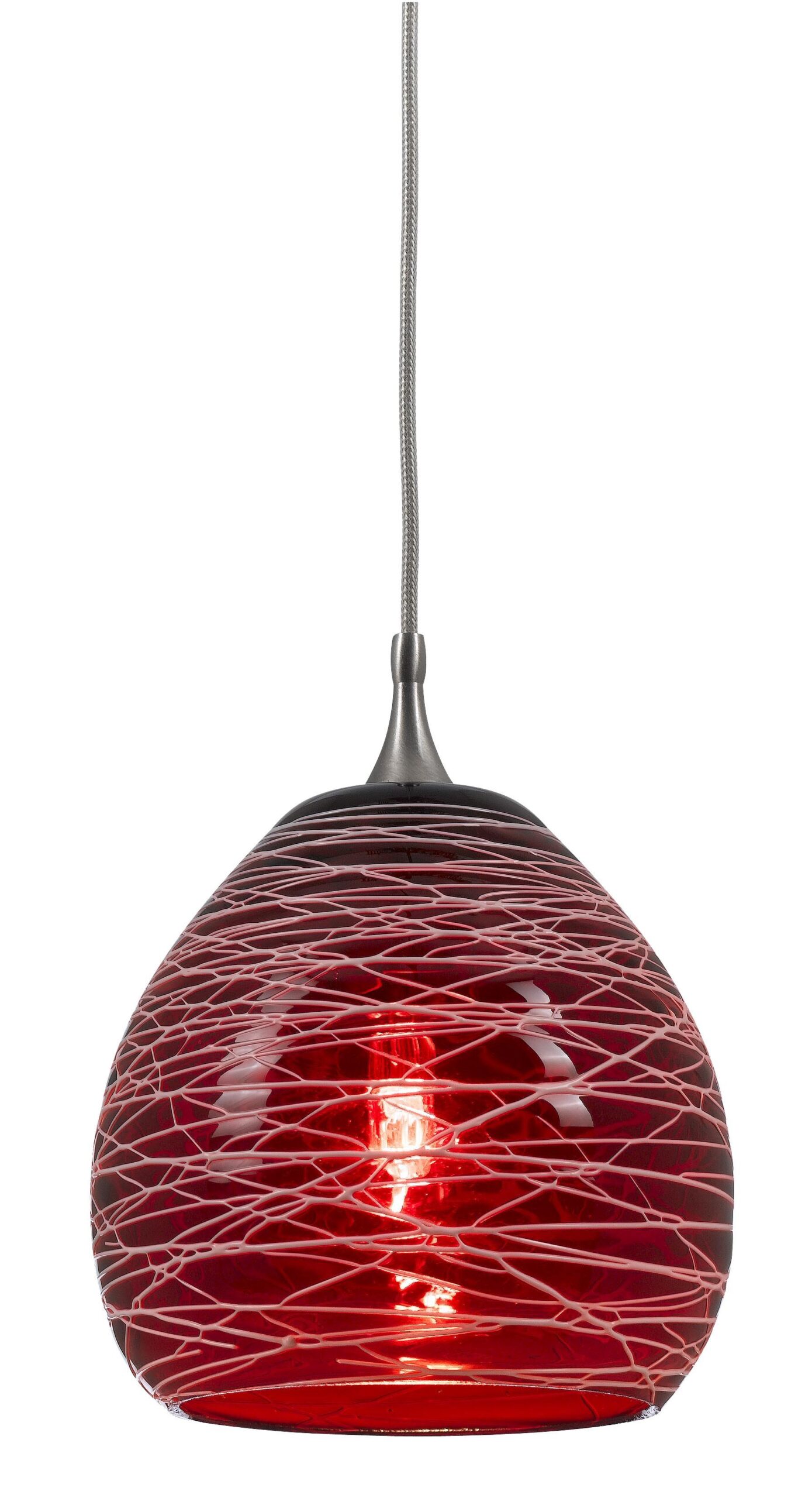 6.3" Height Glass and Metal Pendant With Brushed Steel Cord