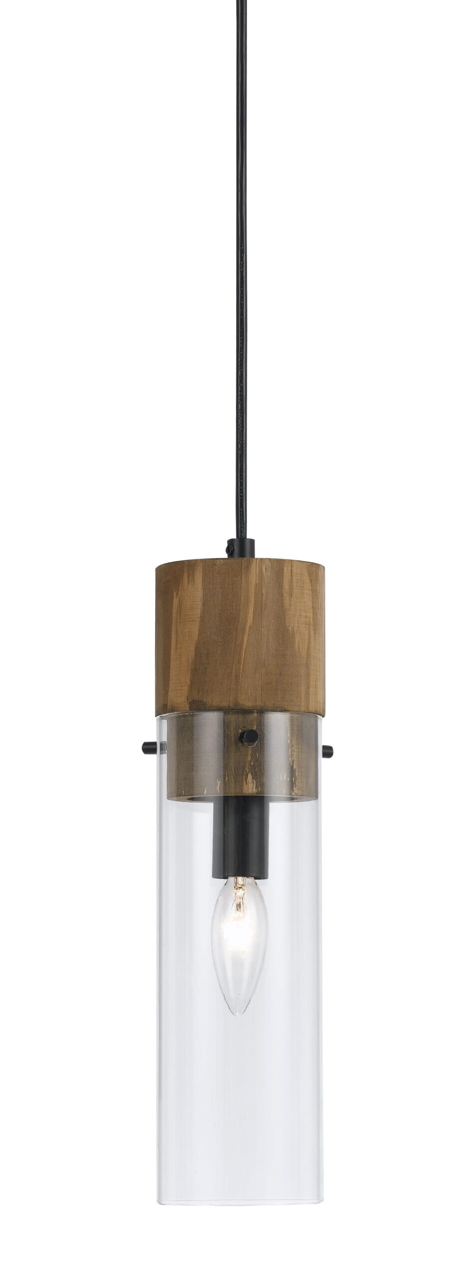 Spehroid - 13 3 / 8" Height Glass Pendant - Dark Bronze & Wood