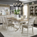 Farmhouse Reimagined - 7 Piece Trestle Table Set (Ladder-Back Upholstered Chairs) - White