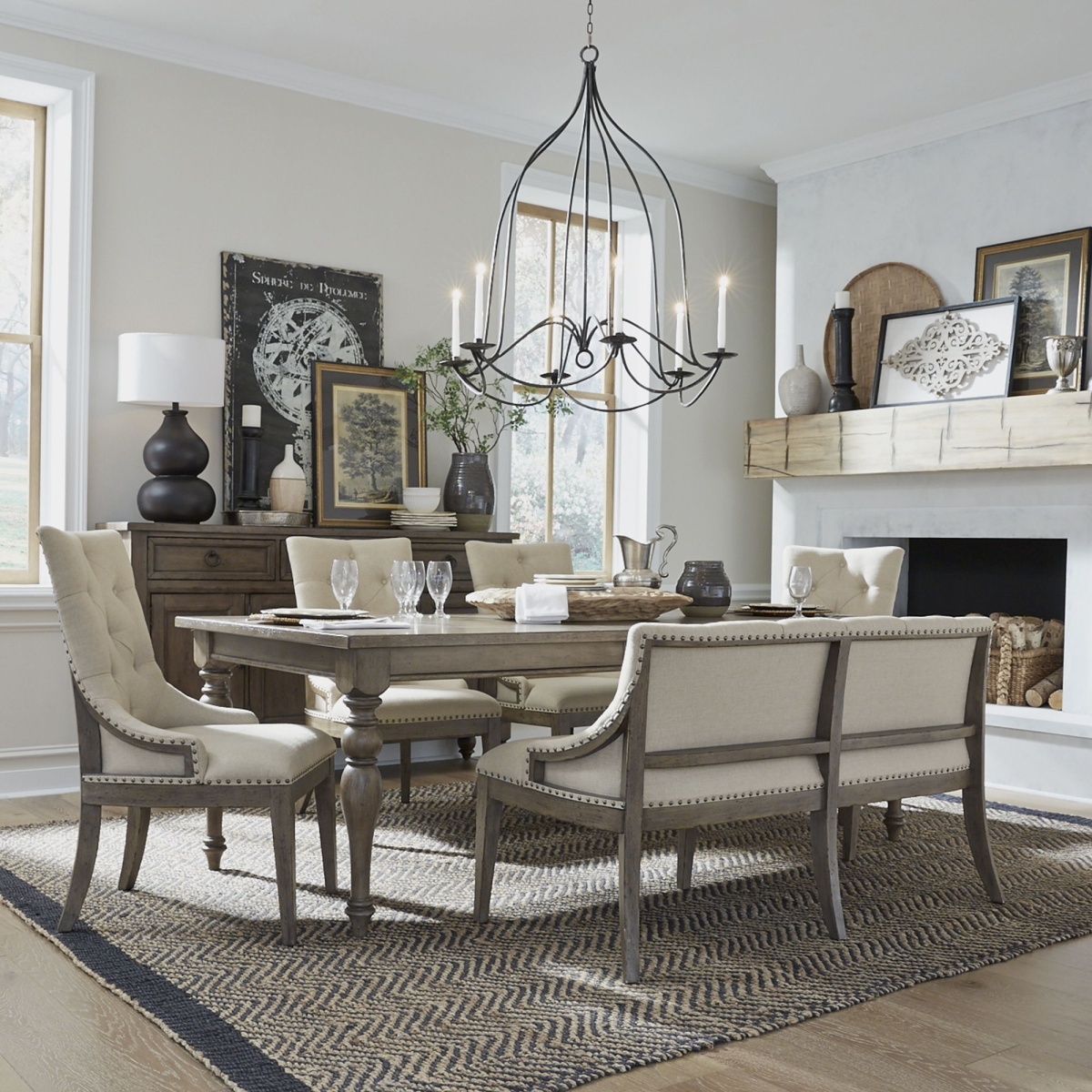 0686ce36dd3fdd7529e415a8ead4075d Americana Farmhouse - 6 Piece Leg Table Set - Light Brown - Image 1