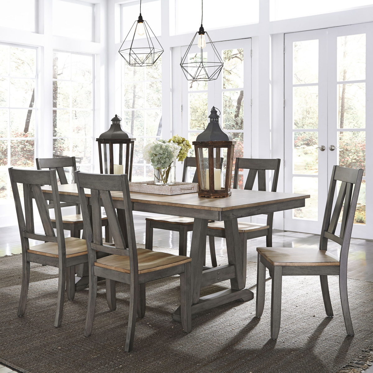 0c1363bb0546ff05d31eecb07ddf90eb Lindsey Farm - 7 Piece Trestle Table Set - Dark Gray - Image 1