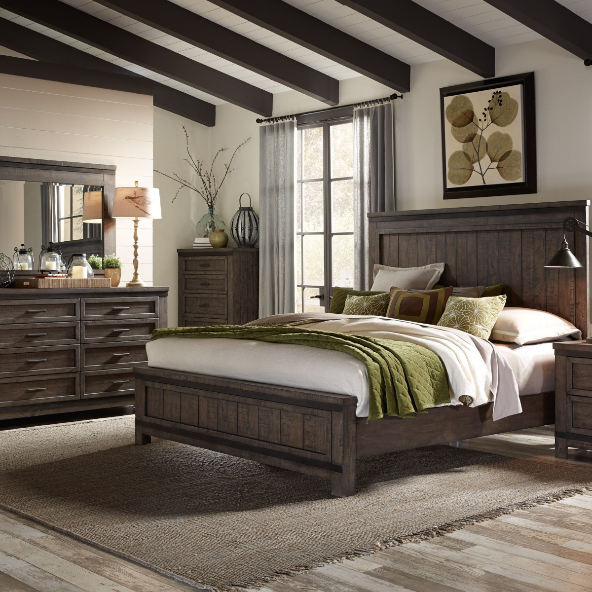 10c2a6520cb92a66e6230091d17d06cf Thornwood Hills - 4 Piece Bedroom Set (King Panel Bed, Dresser & Mirror, Chest) - Rock Beaten Brown - Image 1