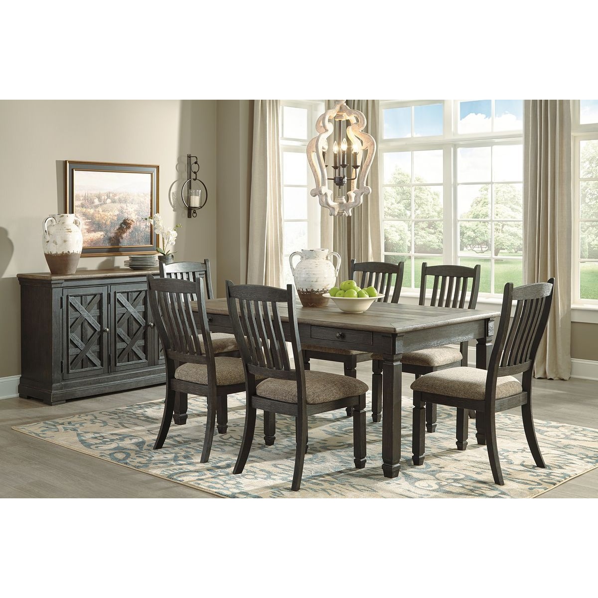 11c8b9eaca47bf449c5c67b5bdc983d1 Tyler Creek - 8 Pc. - Dining Room Table, 6 Side Chairs, Server - Dark Gray - Image 1