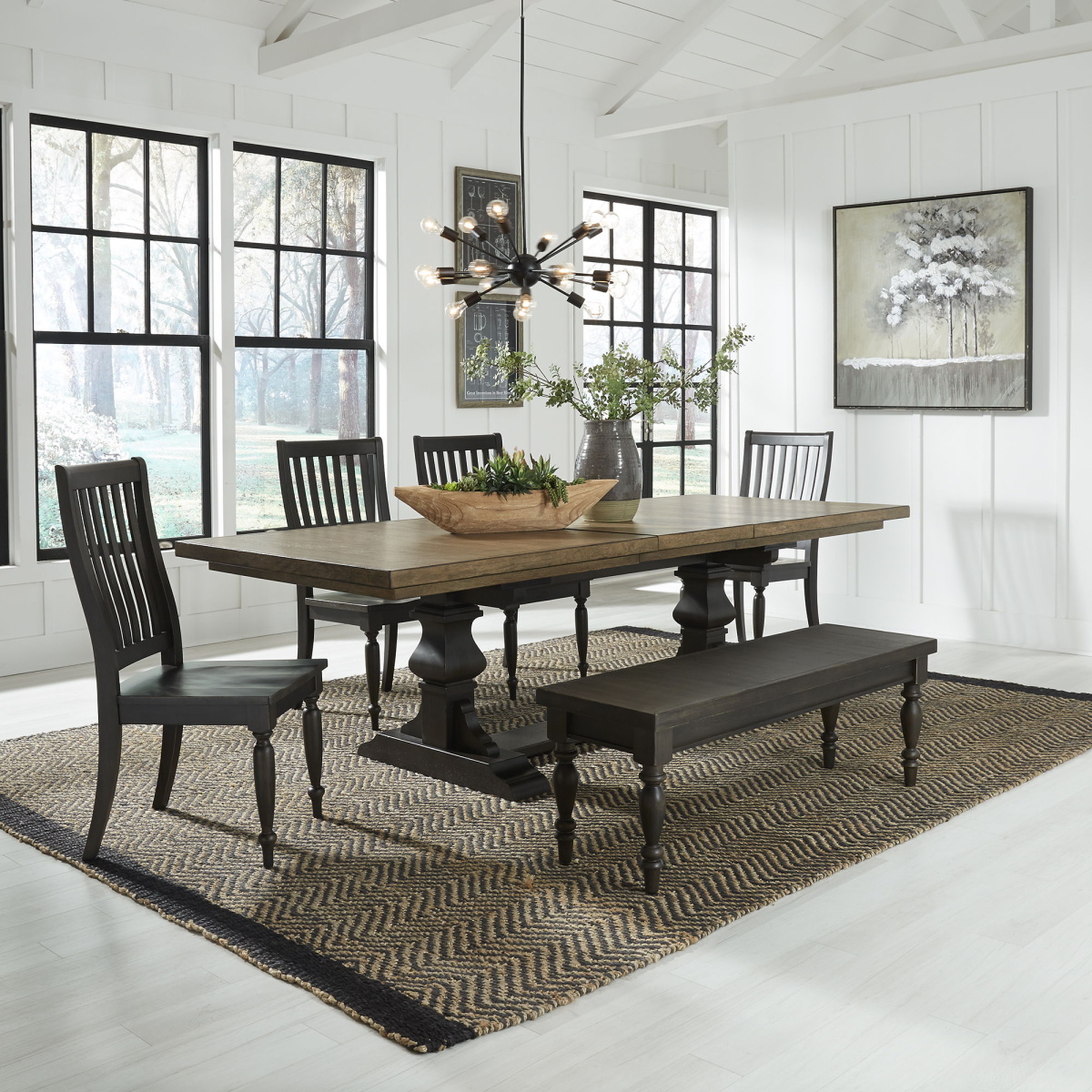 1242b2737b4e53cb80da7f0cde58c162 Harvest Home - 6 Piece Trestle Table Set - Black - Image 1