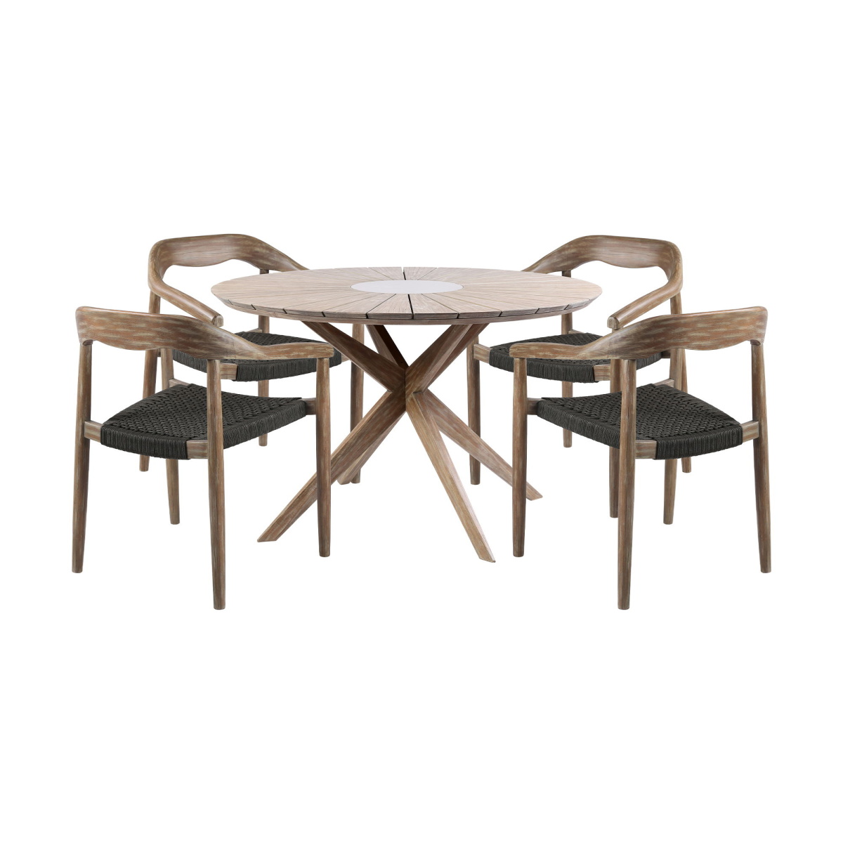 1693474fdea669fa64486b0b4d9e35f8 Oasis Santo - Outdoor Patio 5 Piece Round Dining Set In Eucalyptus Wood And Rope - Charcoal / Light Brown - Image 1