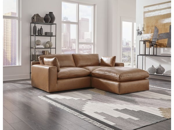 Emilia – 3 Pc. – 2-Piece Sectional Loveseat, Ottoman – Caramel Living Room Sets