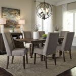Double Bridge - 7 Piece Trestle Table Set (Upholstered Chairs) - Dark Brown