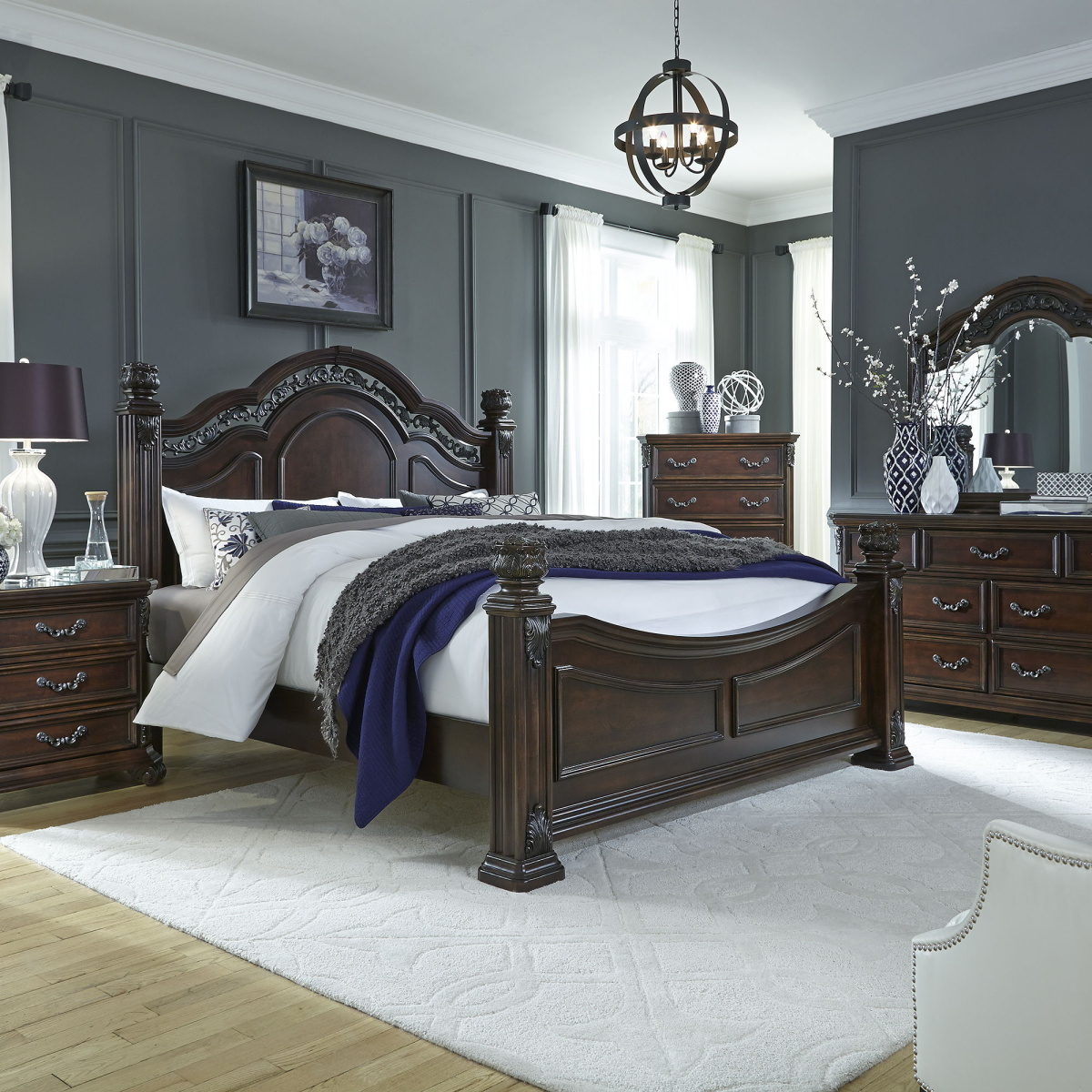 194d67de05ebbee1338aefaf4d690f6f Messina Estates - 4 Piece Bedroom Set (Queen Poster Bed, Dresser & Mirror, Nightstand) - Dark Brown - Image 1
