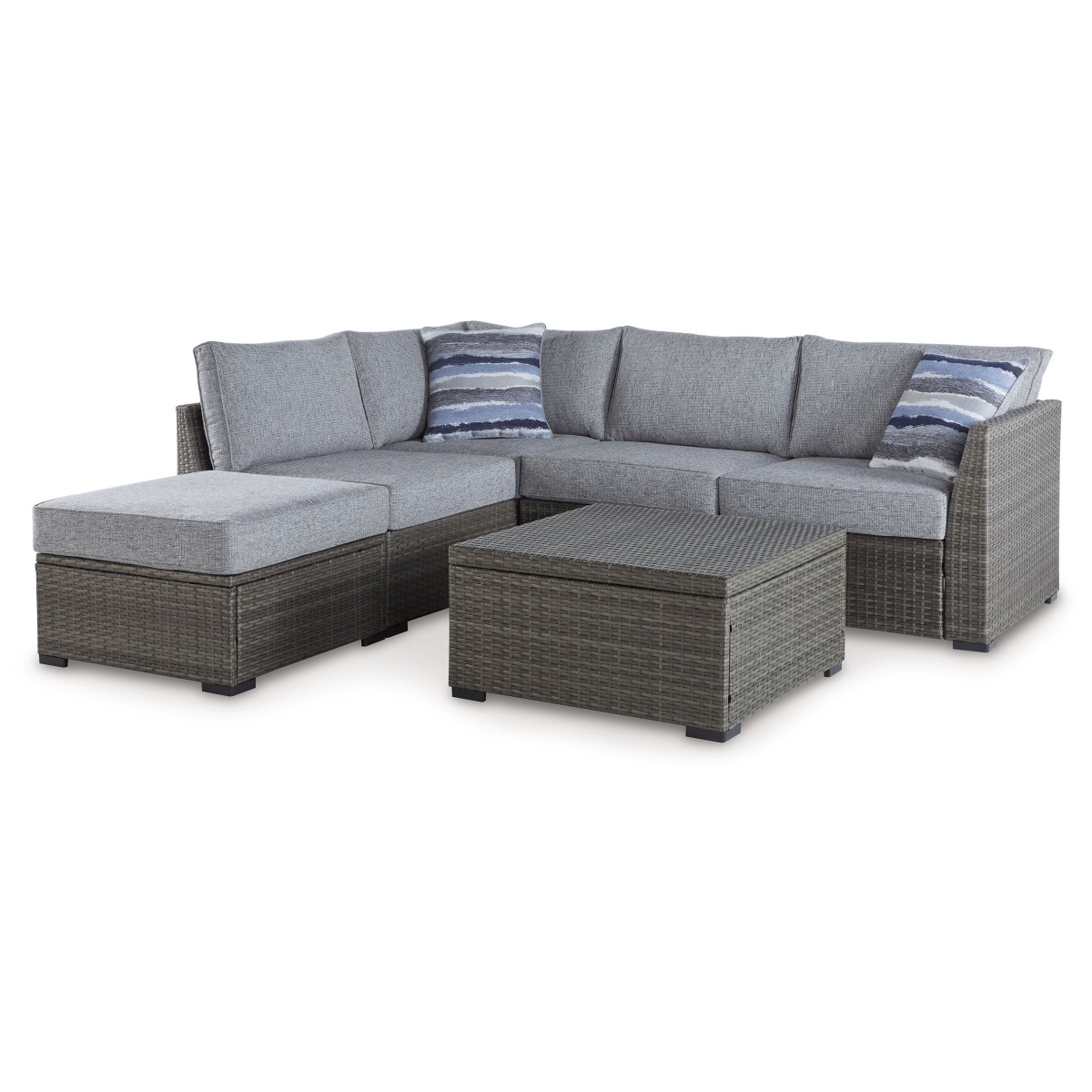 19bb93fc13b16fec9a81bccc95b96719 Petal Road - Loveseat Sectional, Ottoman, Table Set (Set of 4) - Gray - Image 1