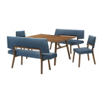 Channell - 5 Piece Dining Table Set With Benches - Blue