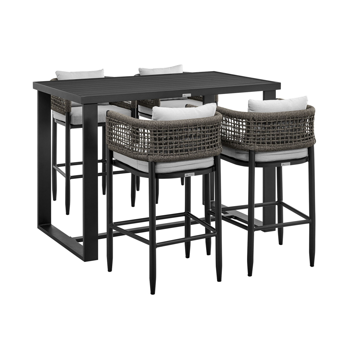 1ace161838a635d418fd0808c9d43e45 Alegria - Outdoor Patio 5 Piece Bar Table Set With Cushions - Gray - Image 1