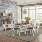 Brook Bay - 7 Piece Trestle Table Set (Ladder Chair Back) - Textured White / Carbon Gray