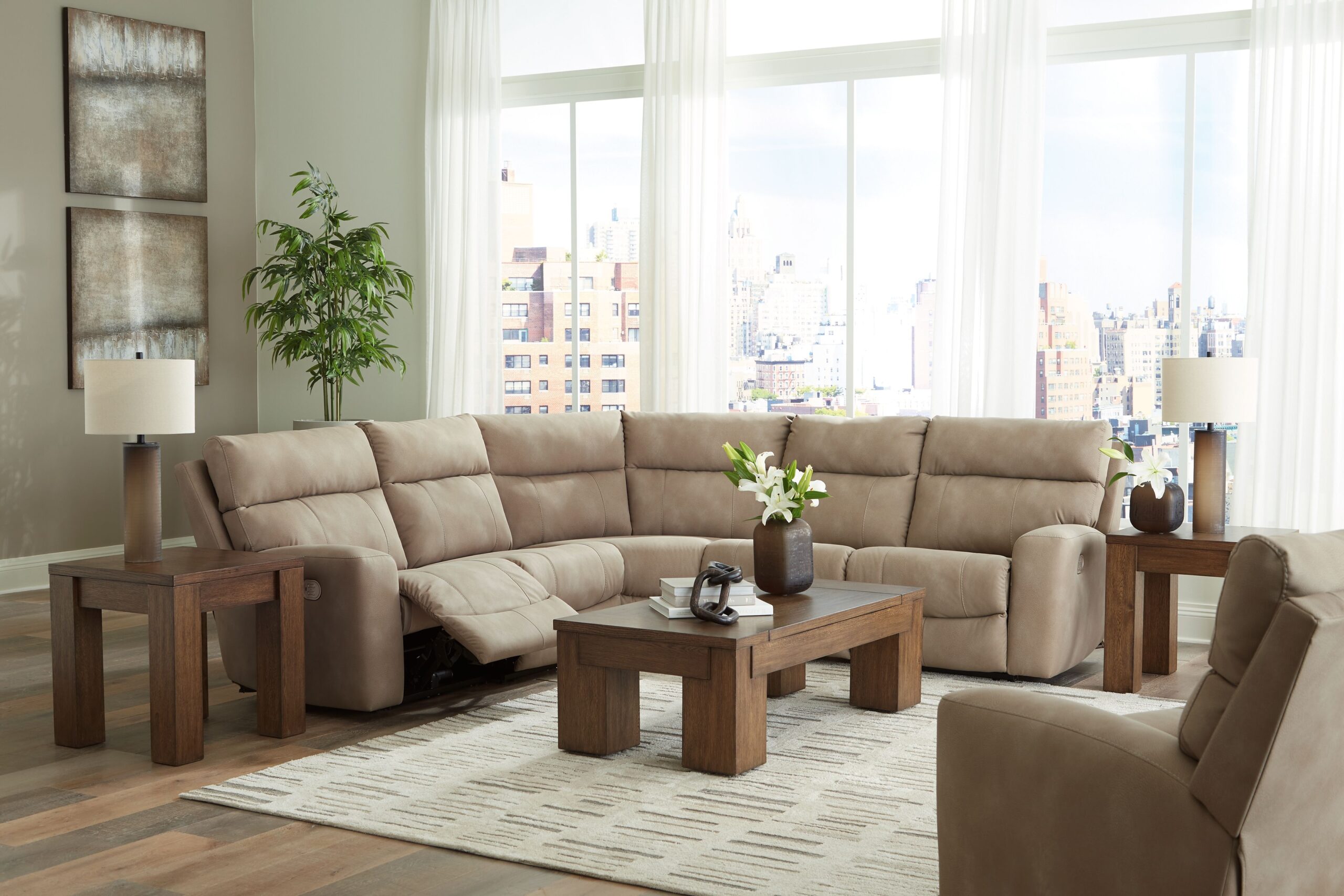 Next-Gen Durapella - 6 Pc. - 5-Piece Power Reclining Sectional, Power Recliner - Sand
