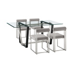 Kai Anastasia - 5 Piece Rectangular Glass Dining Table Set - Brushed Silver / Light Gray