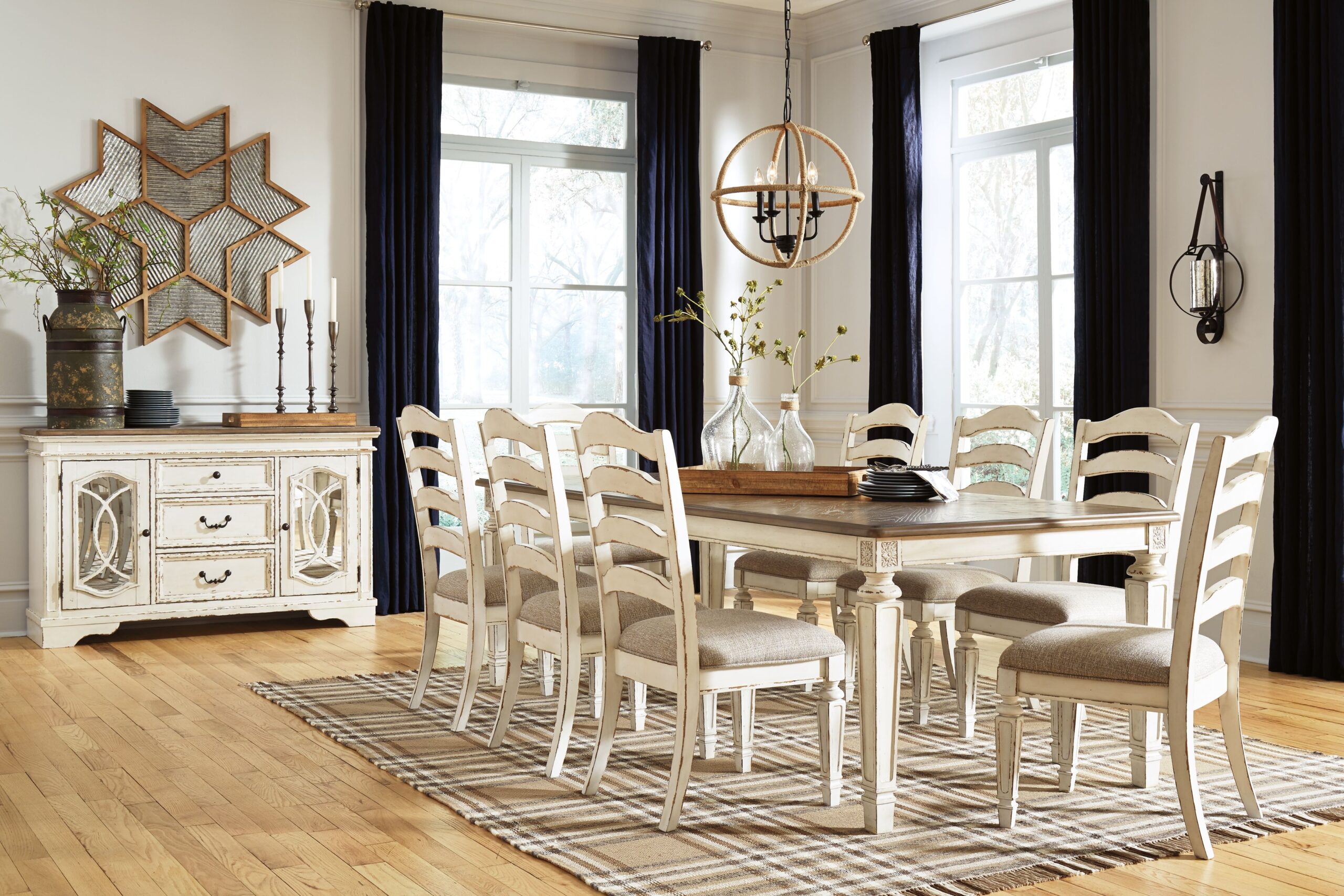 Realyn - 9 Pc. - Extension Table, 8 Ladderback Side Chairs - White