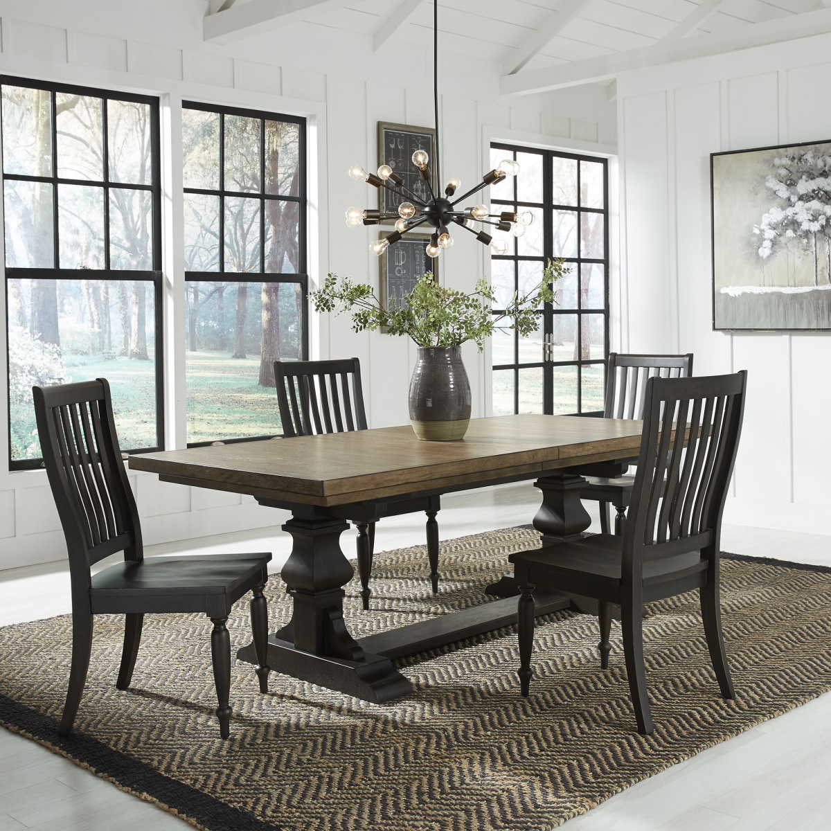 24e20465244d65b15523b1f99845b0f6 Harvest Home - 5 Piece Trestle Table Set - Black - Image 1