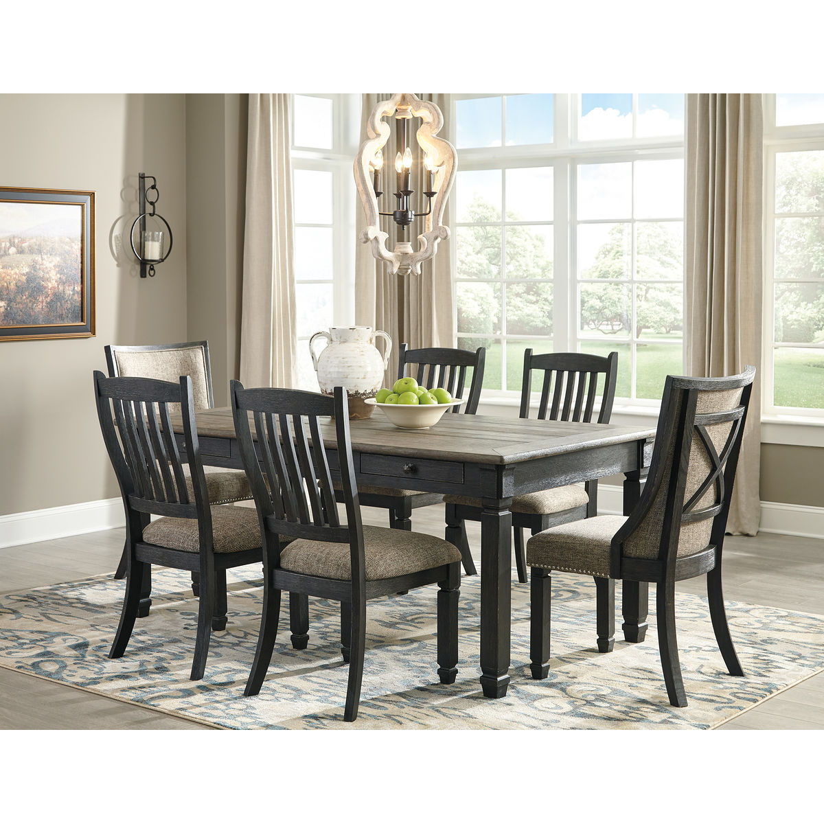 250402073578e39998c0ae60ebb3d676 Tyler Creek - 7 Pc. - Dining Room Table, 4 Side Chairs, 2 Upholstered Side Chairs - Dark Gray - Image 1