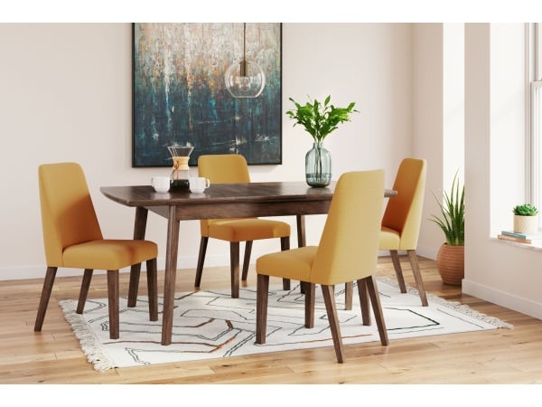 Lyncott – Brown / Yellow – 5 Pc. – Butterfly Extension Table, 4 Side Chairs Dining Sets