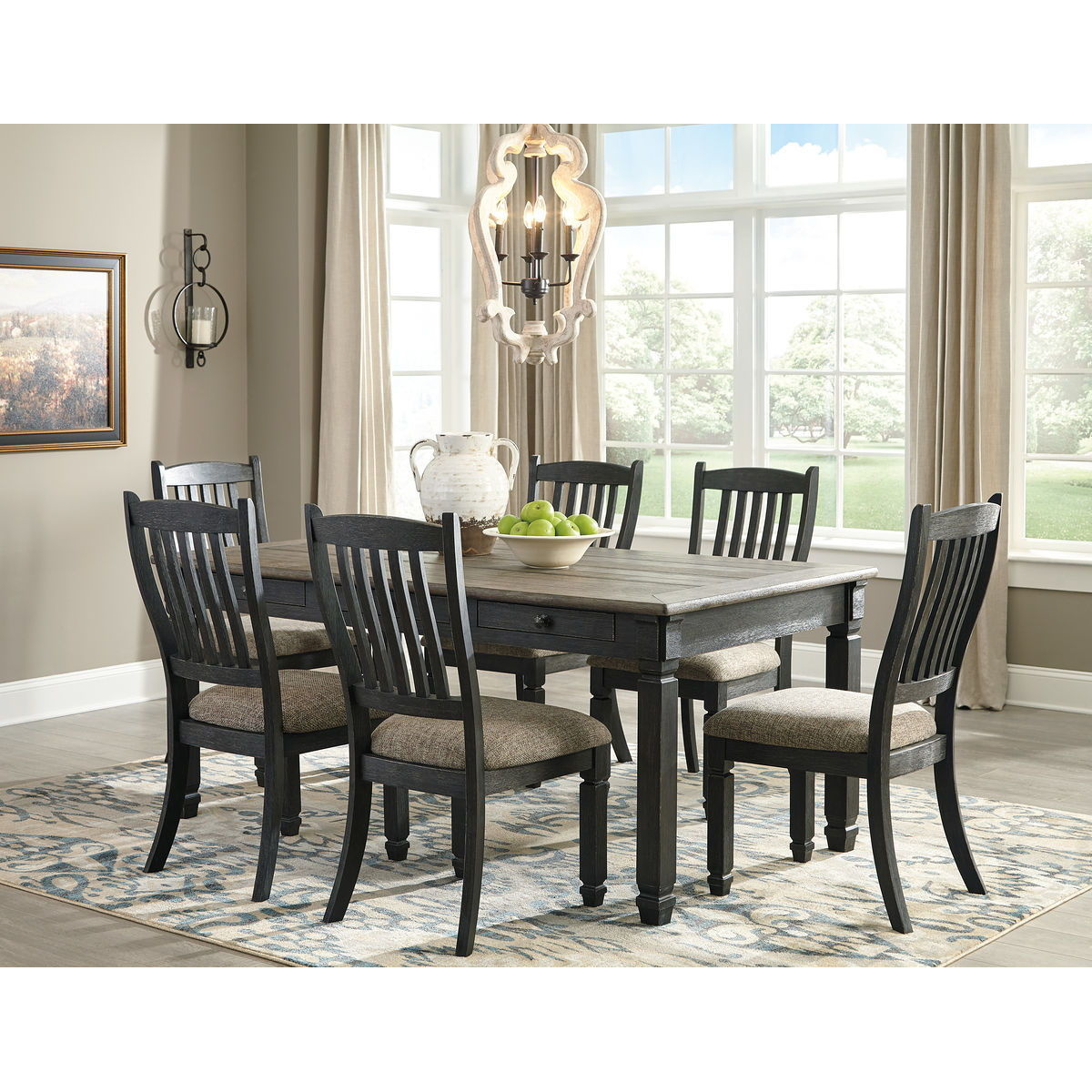 29ecdec78f641f06bd2d4ea84121b80d Tyler Creek - 7 Pc. - Dining Room Table, 6 Side Chairs - Dark Gray - Image 1