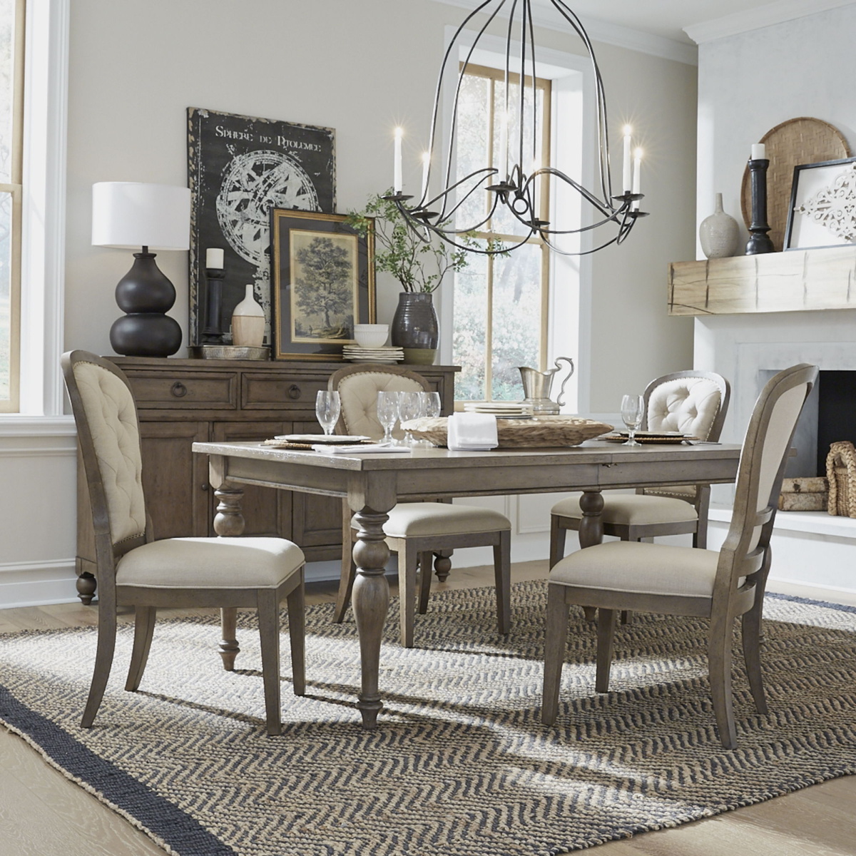 2a735347be56ee2dd8162fd43be96ef4 Americana Farmhouse - 5 Piece Leg Table Set - Light Brown - Image 1