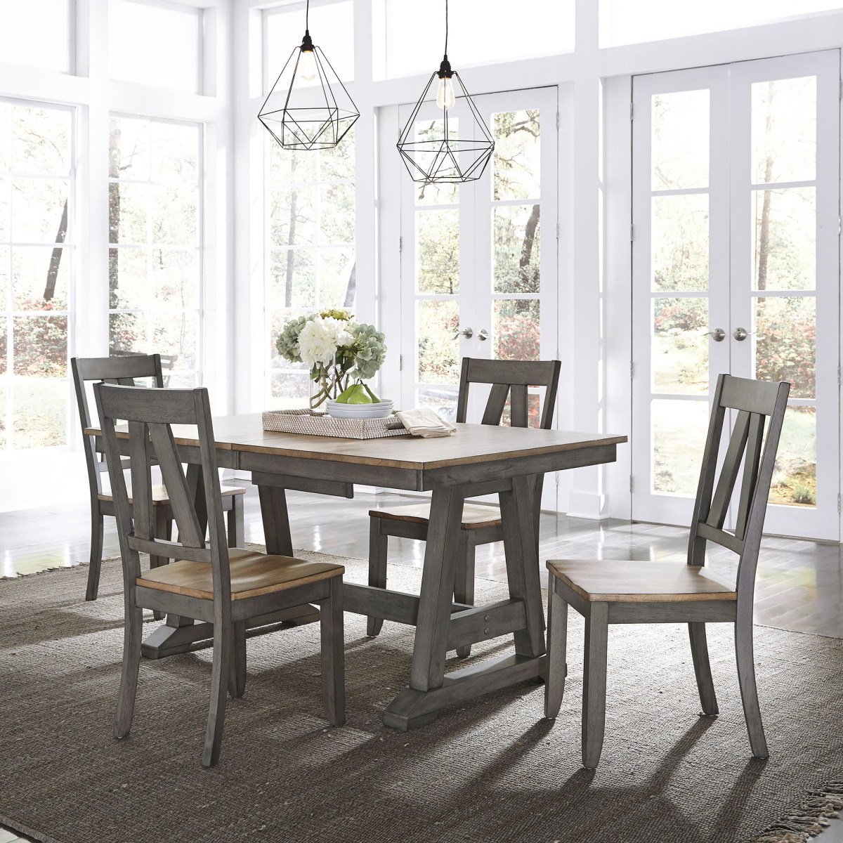 2cf98dab97930fa871af3ffbe4be4c7b Lindsey Farm - 5 Piece Trestle Table Set - Dark Gray - Image 1
