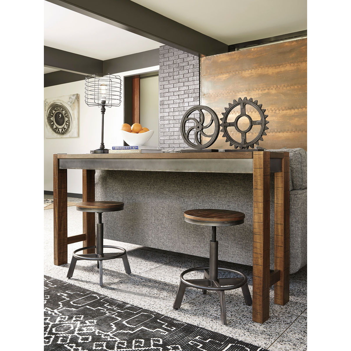 33b96db04a78c9006cfe0479a9b62dad Torjin - 3 Pc. - Long Counter Table, 2 Stools - Dark Brown - Image 1