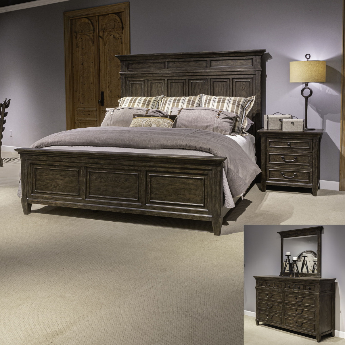 36fcb5990bfcbae6560b09285d4f9fe8 Paradise Valley - 4 Piece Bedroom Set (Queen Panel Bed, Dresser & Mirror, Nightstand) - Dark Brown - Image 1