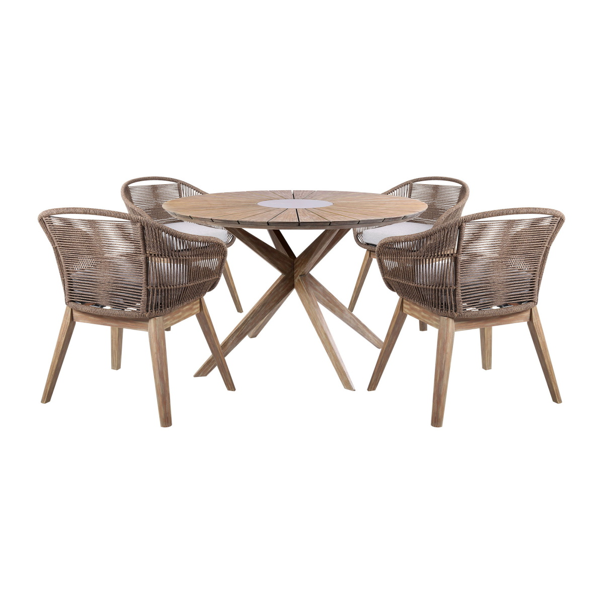 37bf0d116053715ca2f0b575d52bf29f Oasis Tutti Frutti - 5 Piece Outdoor Patio Round Dining Set - Eucalyptus / Truffle - Image 1