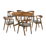 Santana - 7 Piece Round Dining Table Set - Charcoal / Walnut